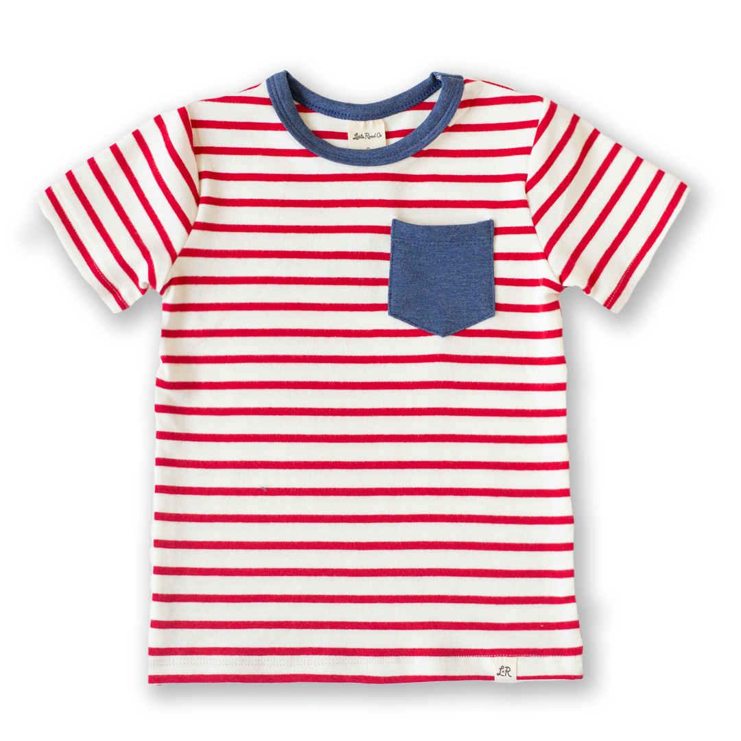 Valor Stripe and Denim Short Sleeve Pocket Shirt