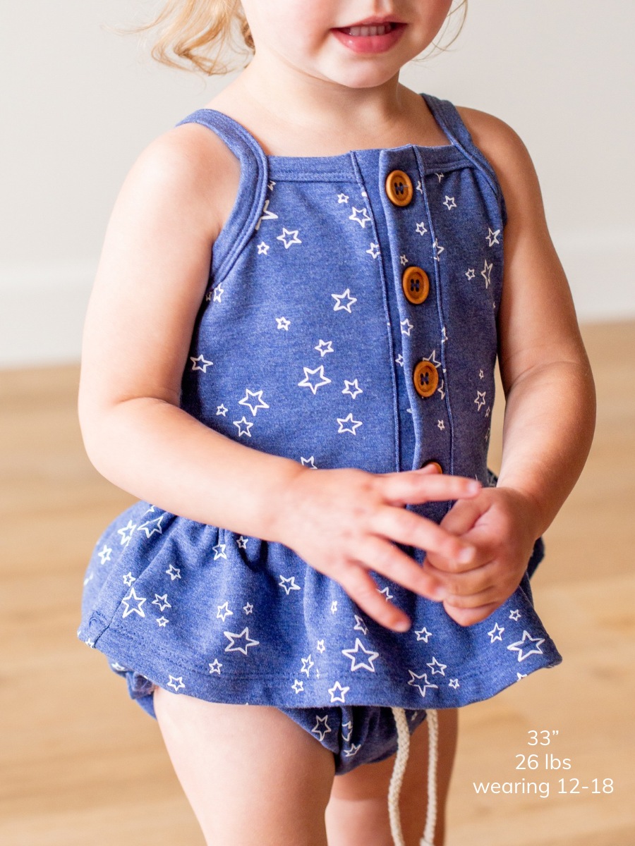 Denim Star Print Button Peplum