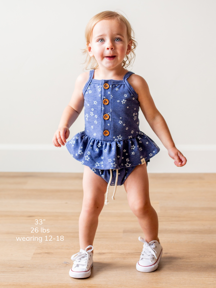 Denim Star Print Button Peplum