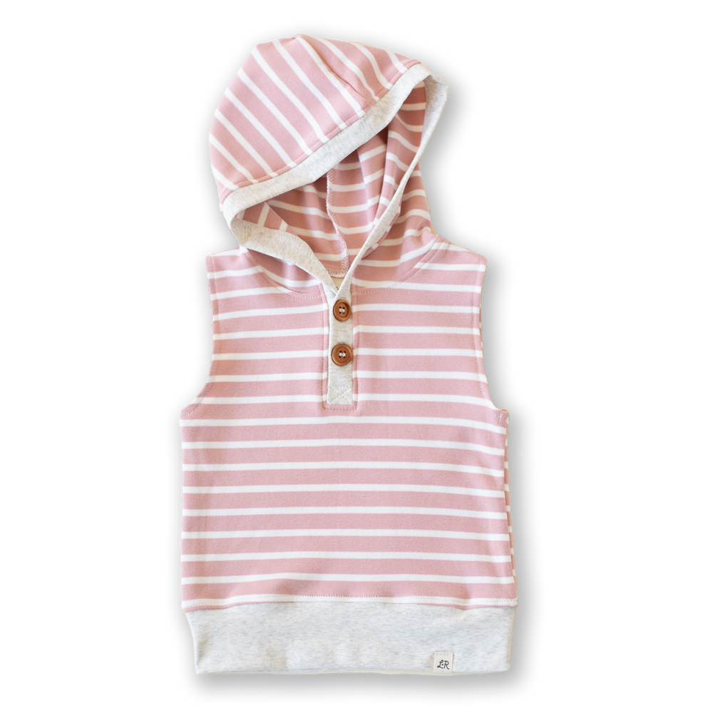 Carolina Pink Stripe Sleeveless Button Hoodie