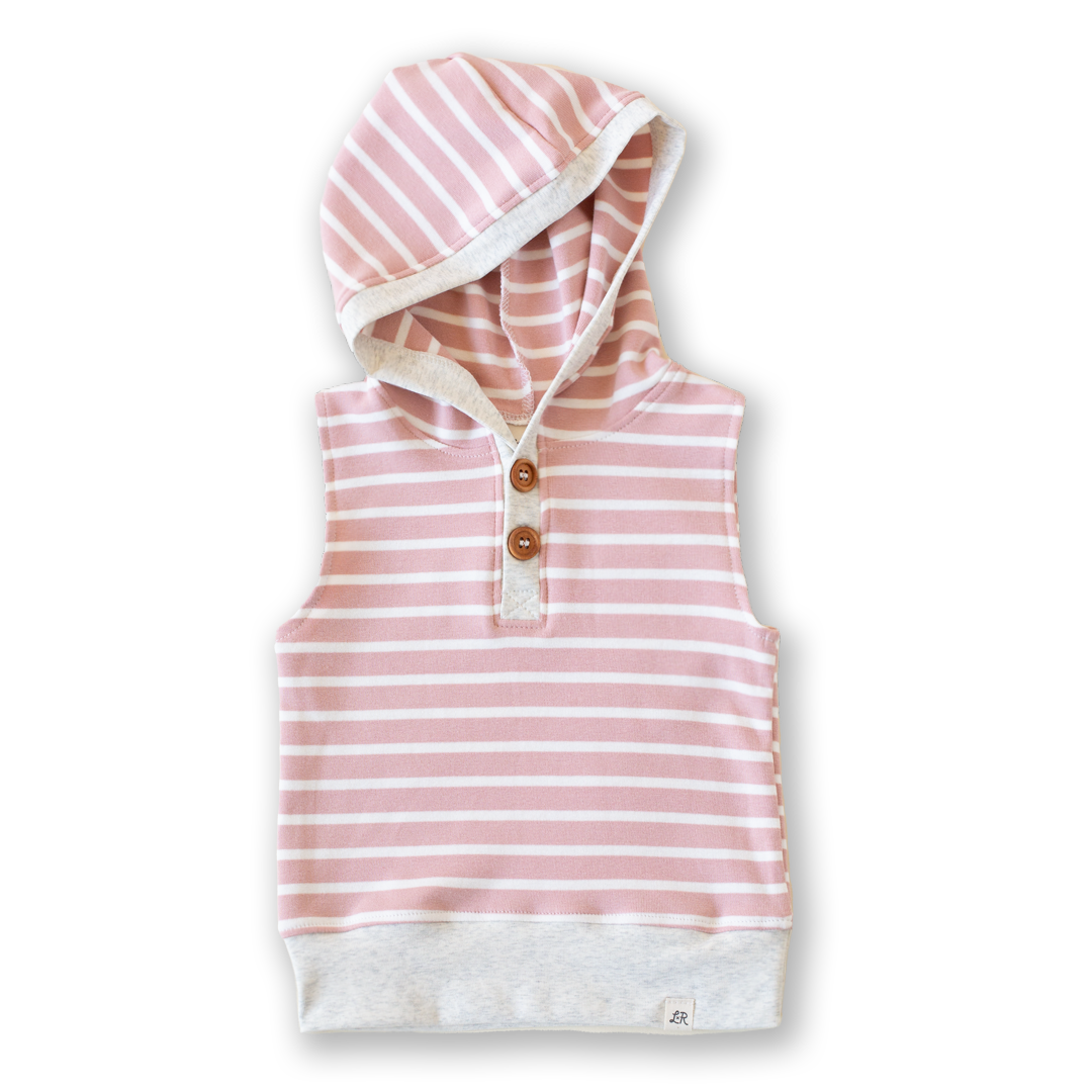 Carolina Pink Stripe Sleeveless Button Hoodie