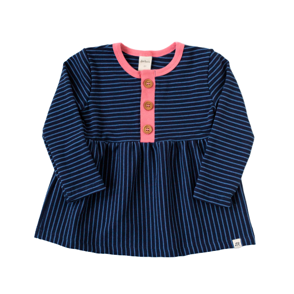 Deep Blue Stripe and Bubblegum Button Peplum