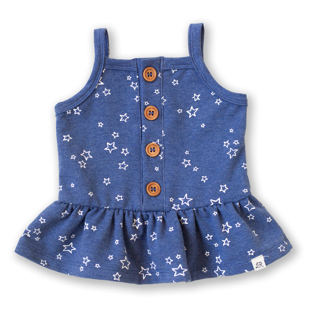 Denim Star Print Button Peplum