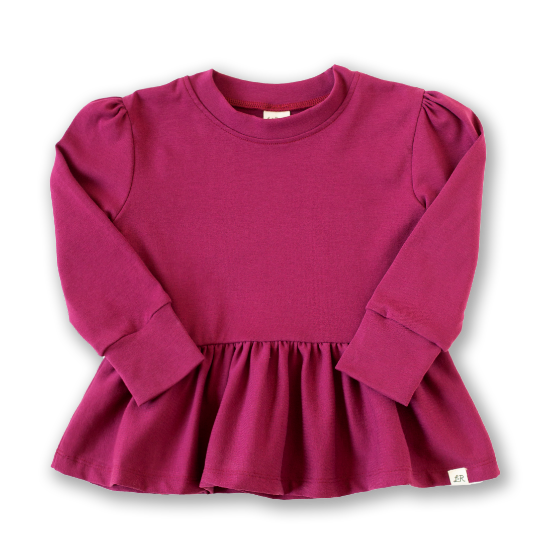 Pomegranate Puff Sleeve Peplum