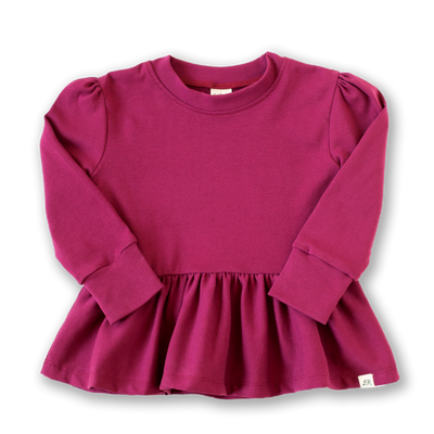 Pomegranate Puff Sleeve Peplum