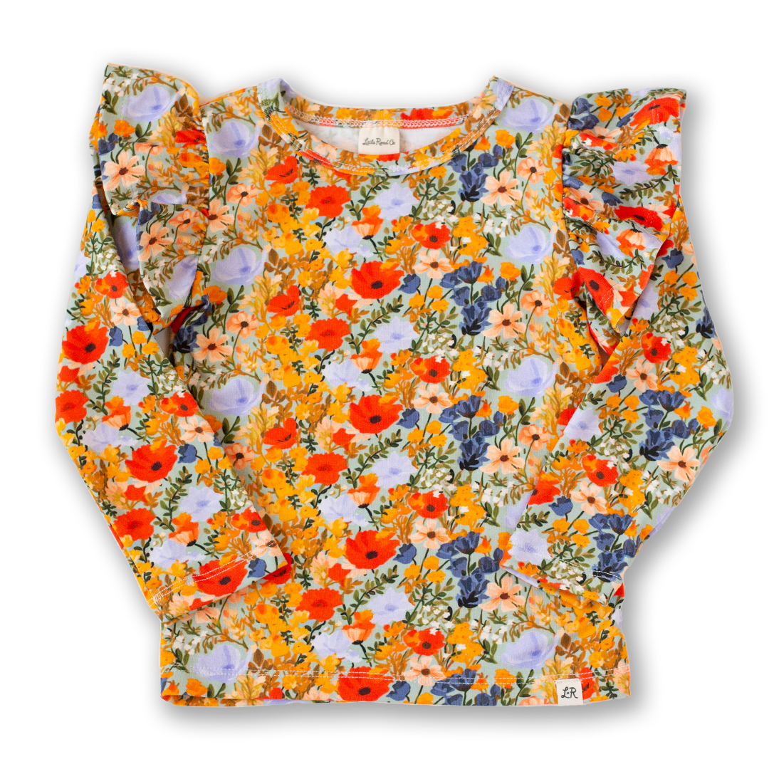 Dreamland Floral Long Sleeve Flutter Top