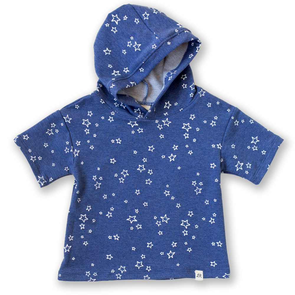 Denim Star Print Short Sleeve Hoodie