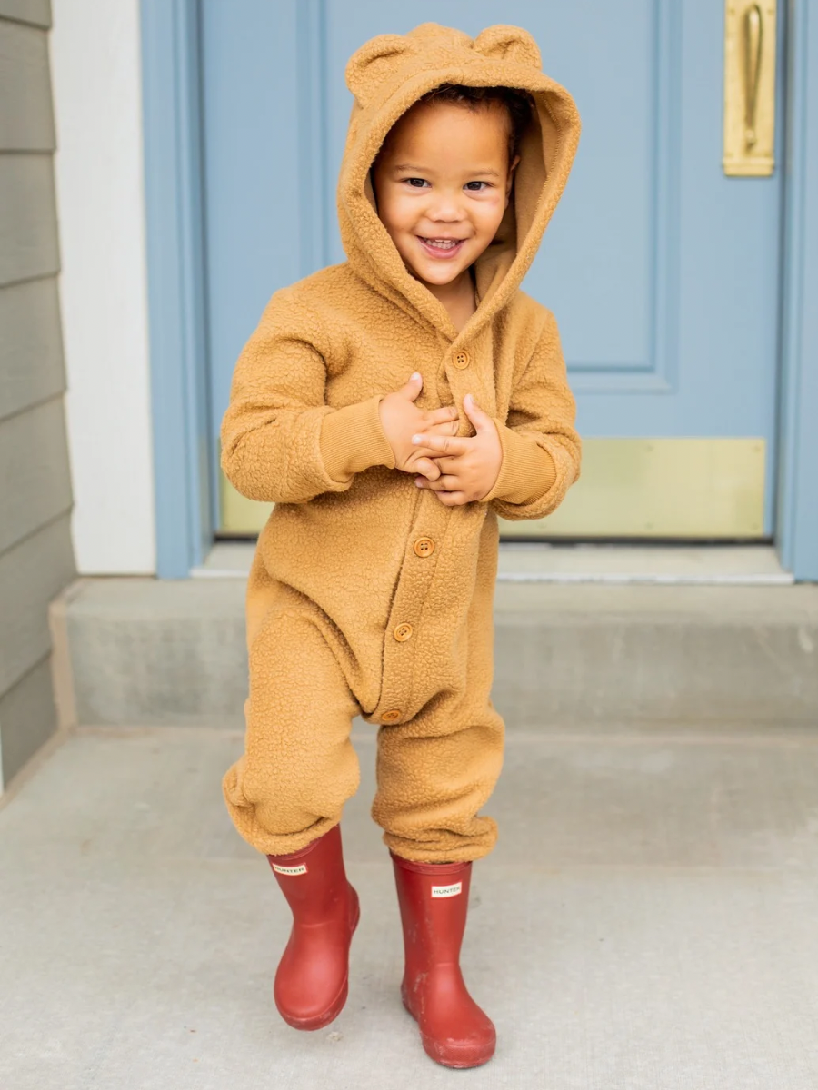 Wheat Sherpa Bear Ear Romper