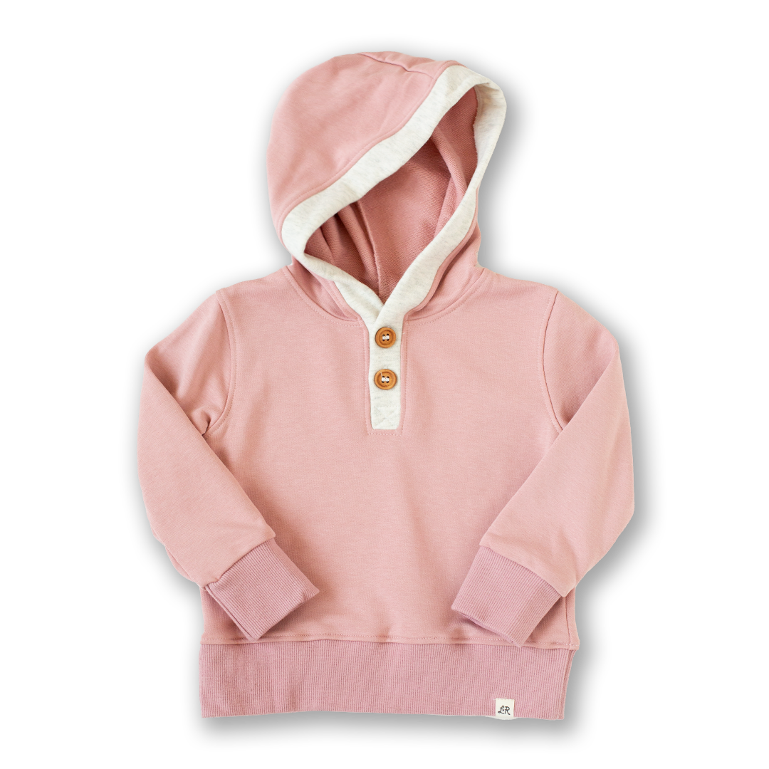 Tea Rose and Heathered Cream Button Hoodie