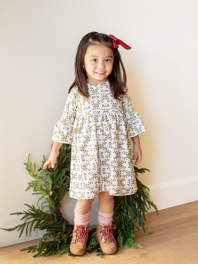 Winter Bloom Floral Bell Sleeve Dress