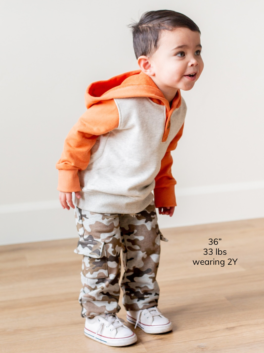 Clementine and Heathered Cream Button Hoodie