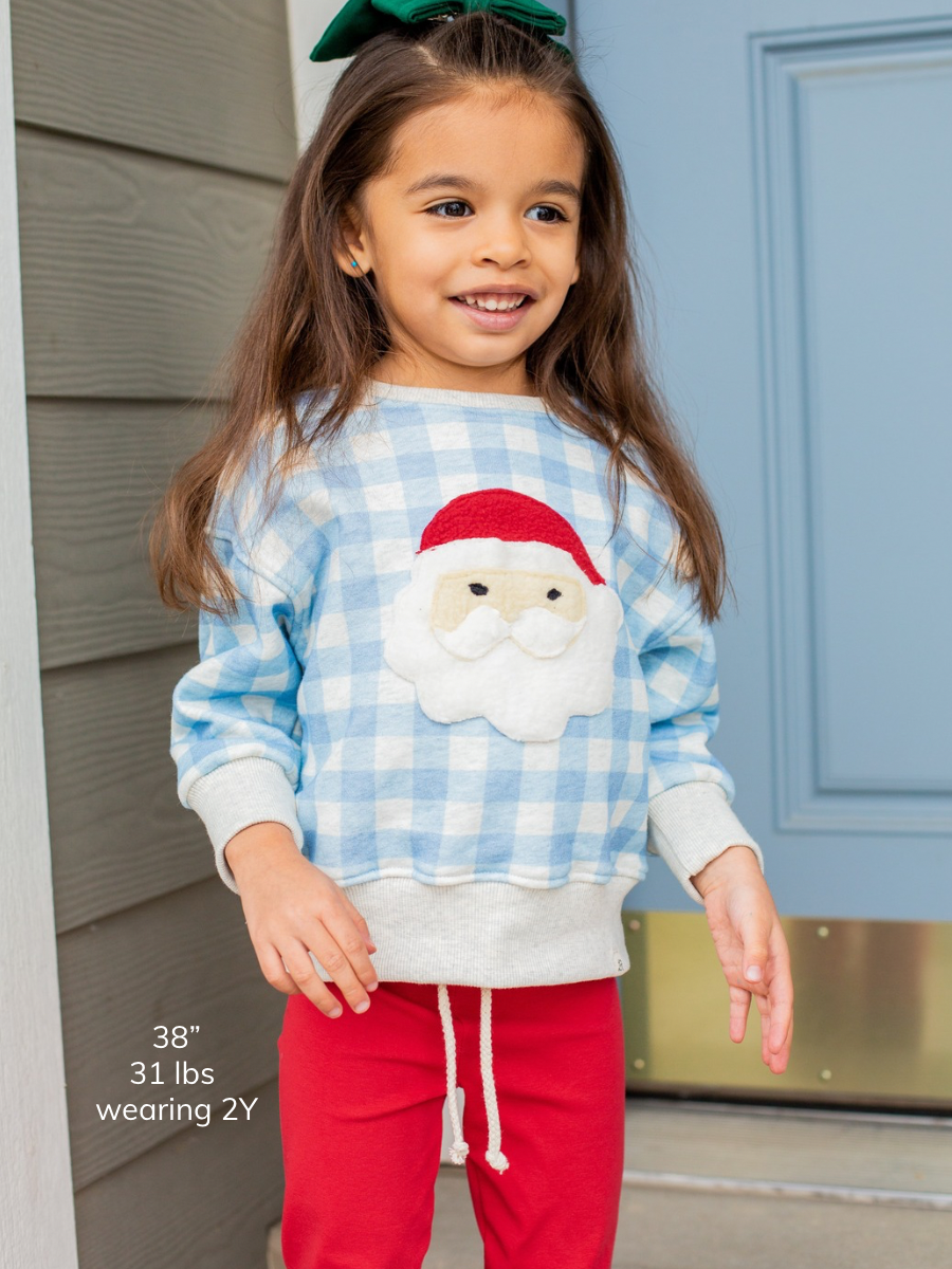 Blueberry Check Santa Patch Crewneck