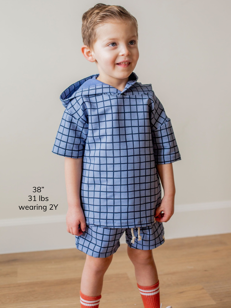 Blueberry Windowpane Short Sleeve Hoodie