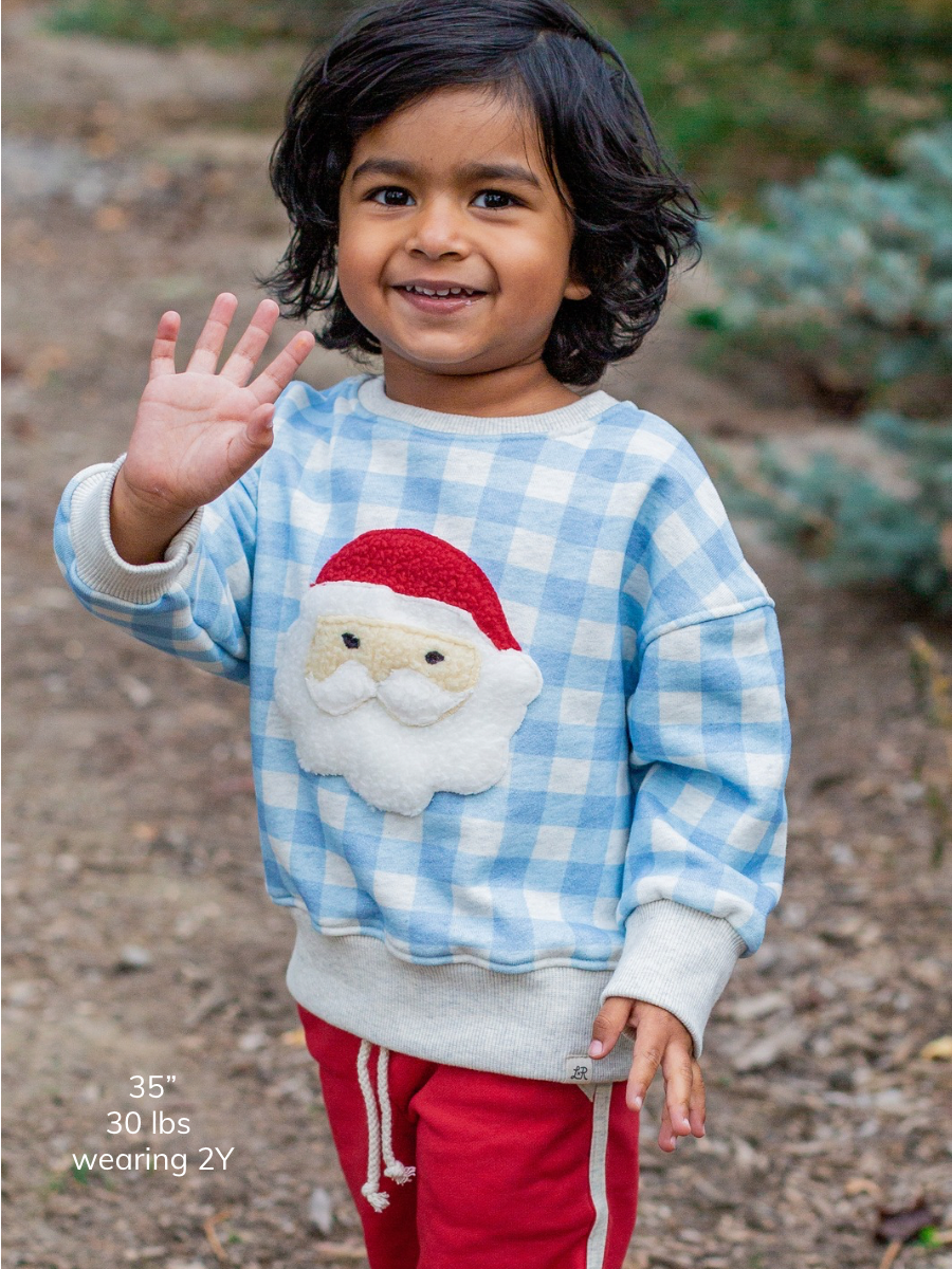 Blueberry Check Santa Patch Crewneck