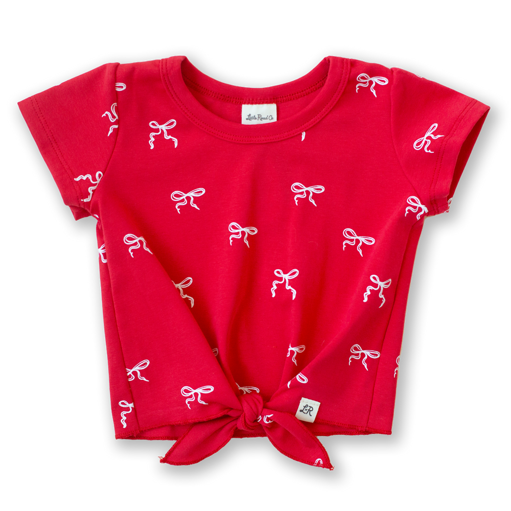 Heritage Bow Print Short Sleeve Tie Top