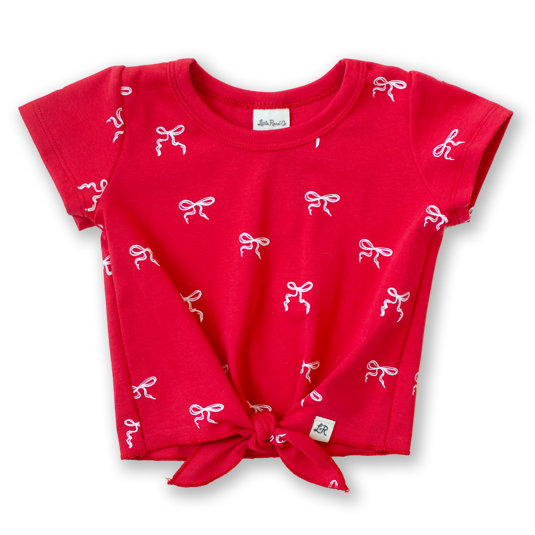Heritage Bow Print Short Sleeve Tie Top