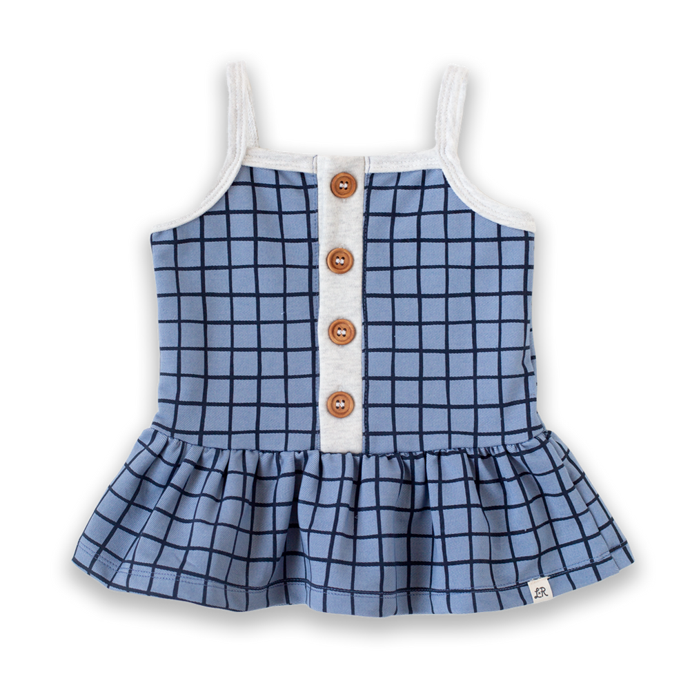 **BACKORDER** Blueberry Windowpane Button Peplum