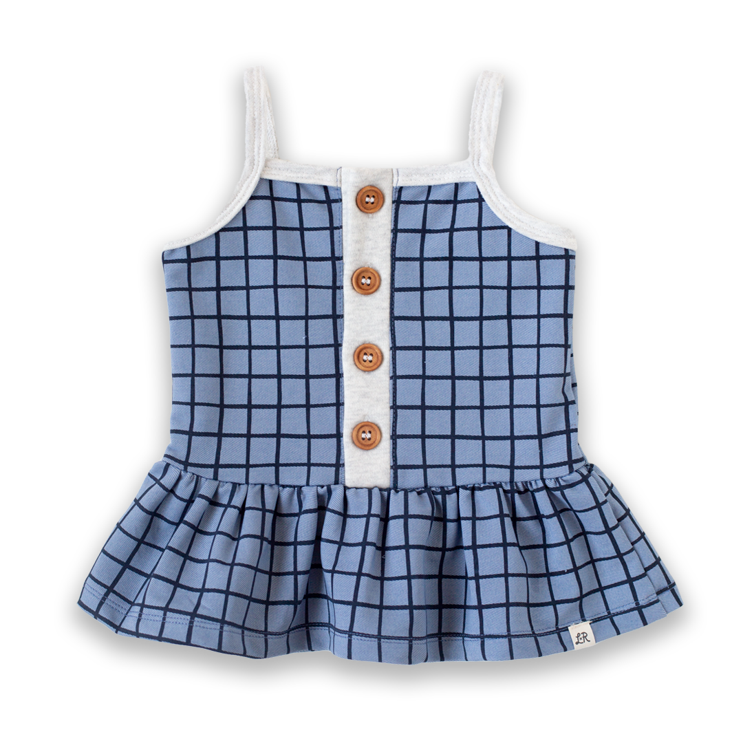 **PREORDER** Blueberry Windowpane Button Peplum