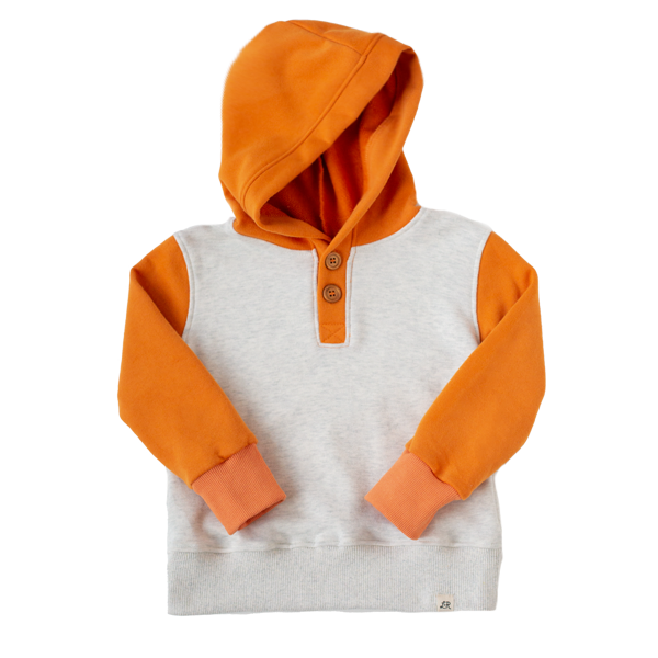 Clementine and Heathered Cream Button Hoodie