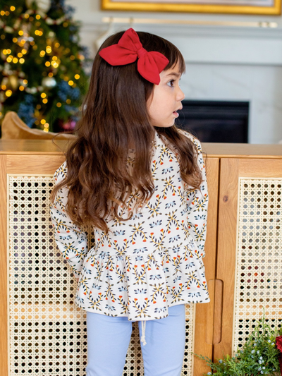 Winter Bloom Floral Puff Sleeve Peplum