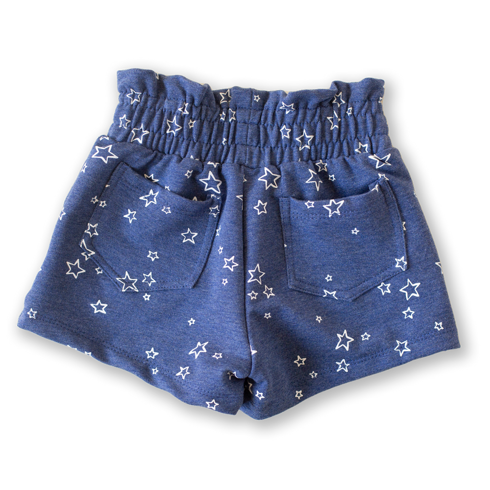 Denim Star Print Paper Bag Waist Shorts