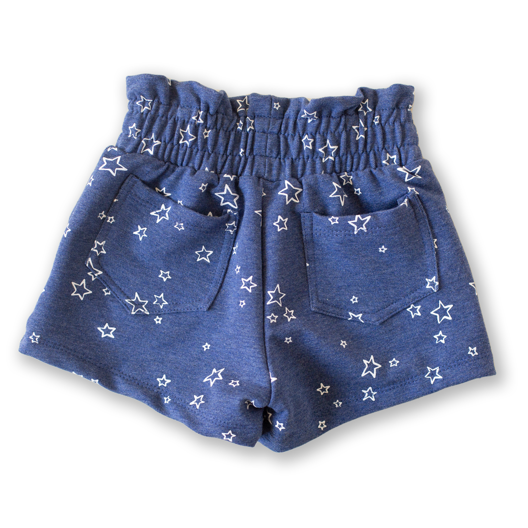 Denim Star Print Paper Bag Waist Shorts