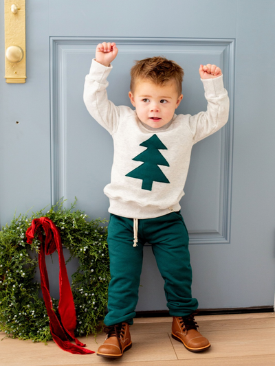 Heathered Cream Tree Patch Crewneck