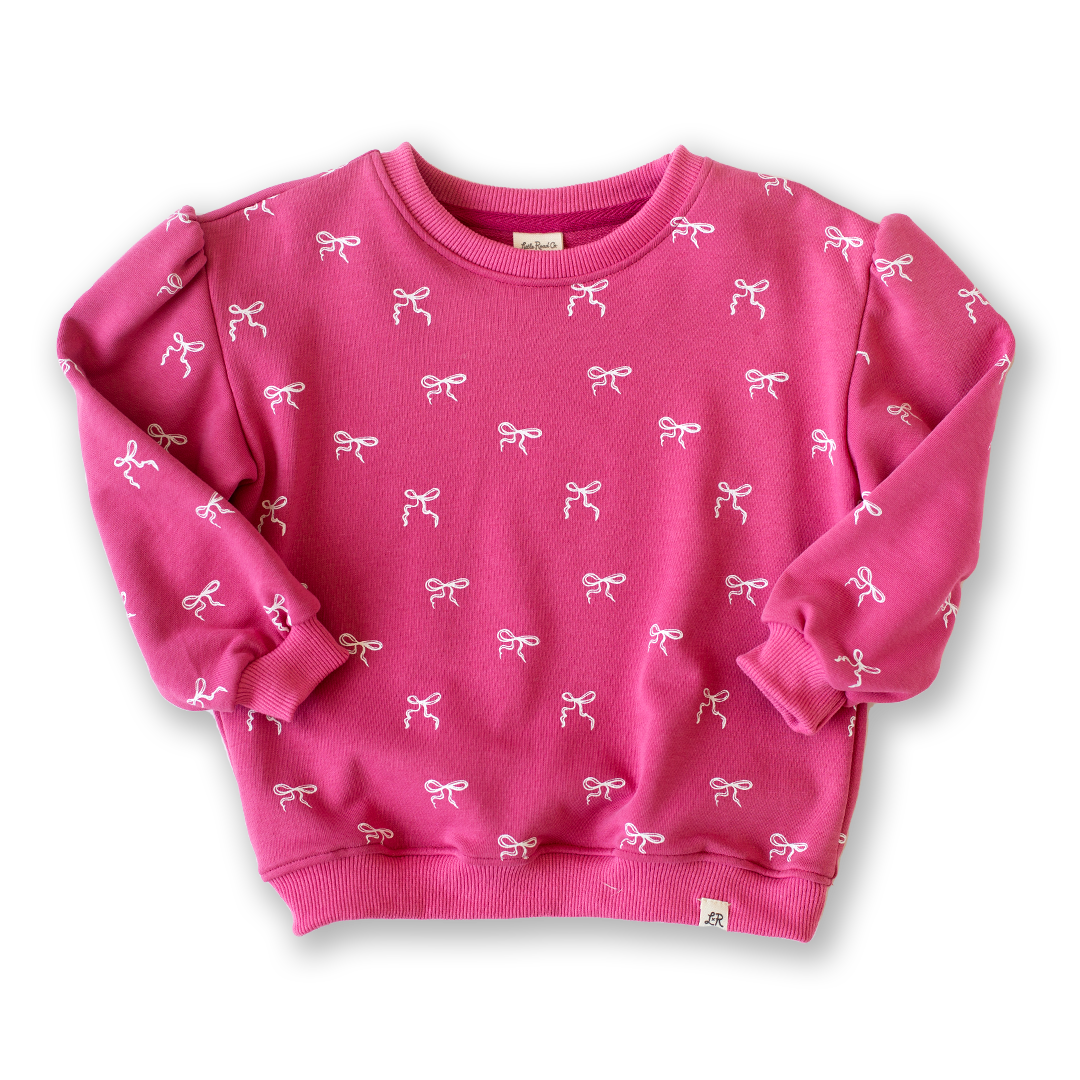 Posy Bow Print Puff Sleeve Crew