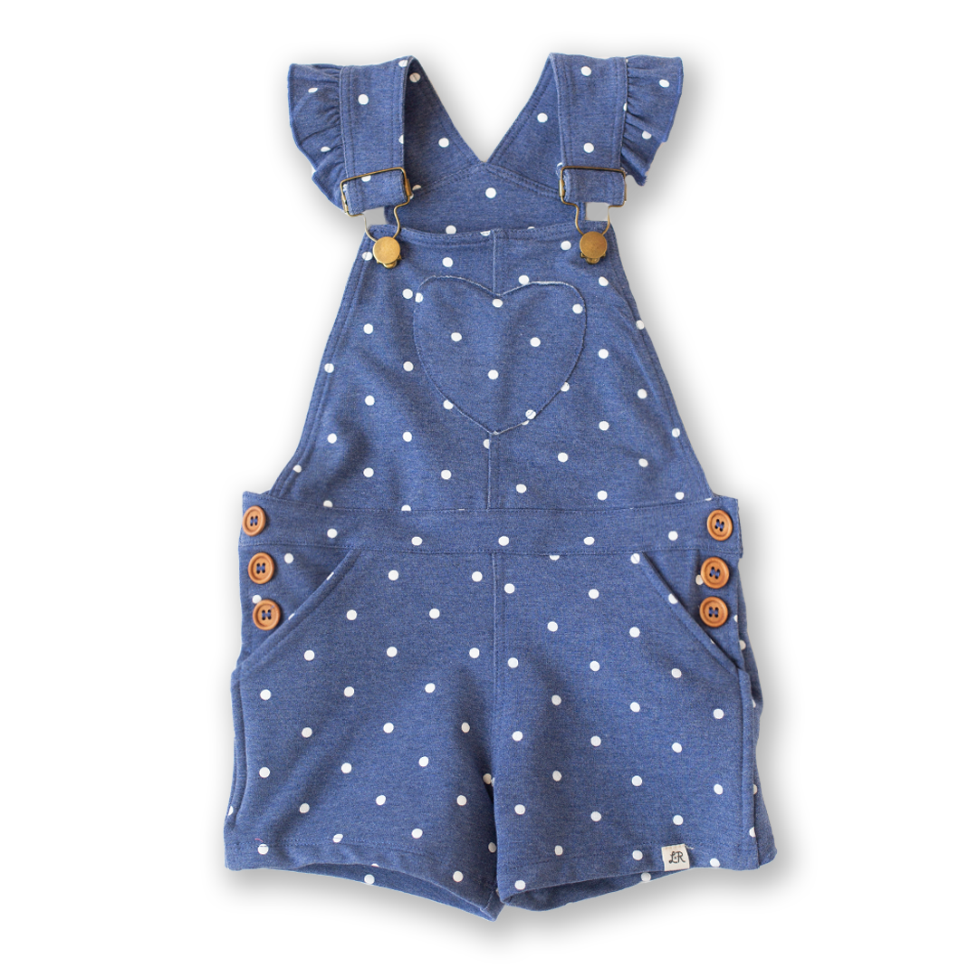 Denim Dot Short Flutter Overalls