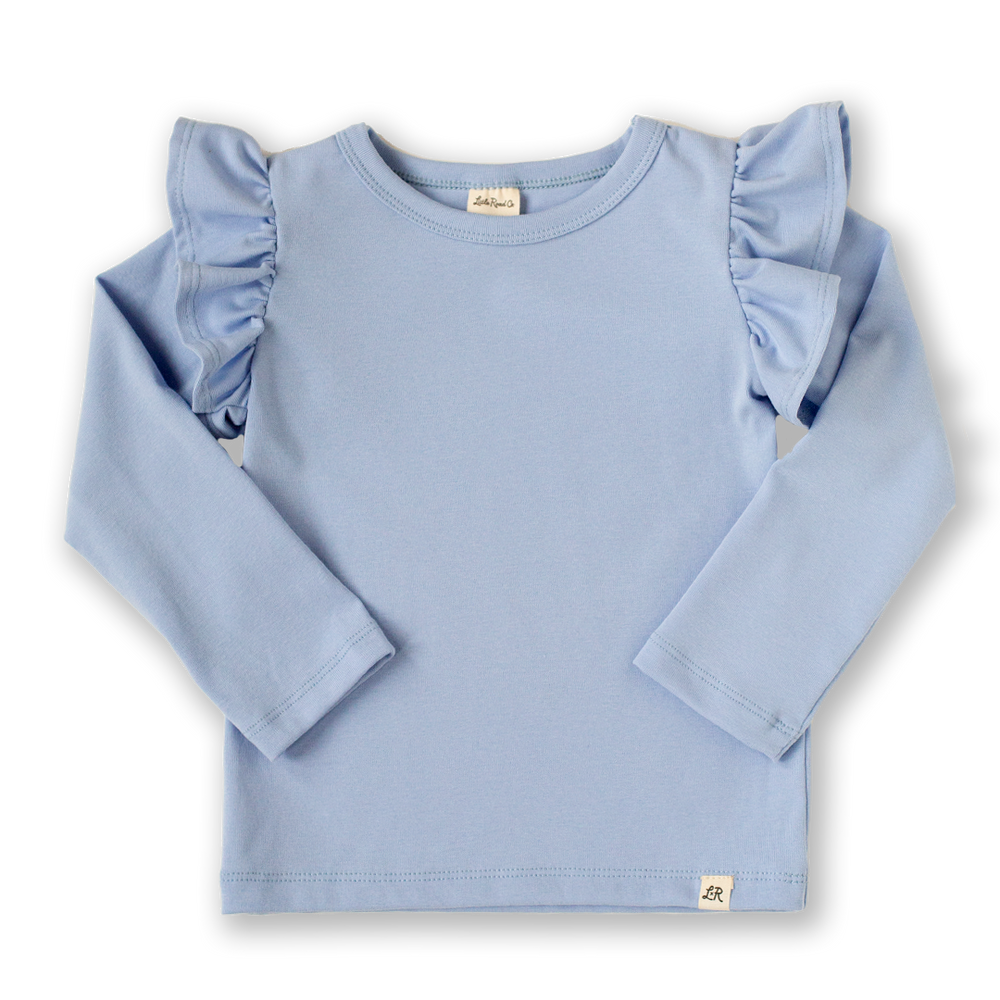 Ice Blue Long Sleeve Flutter Top