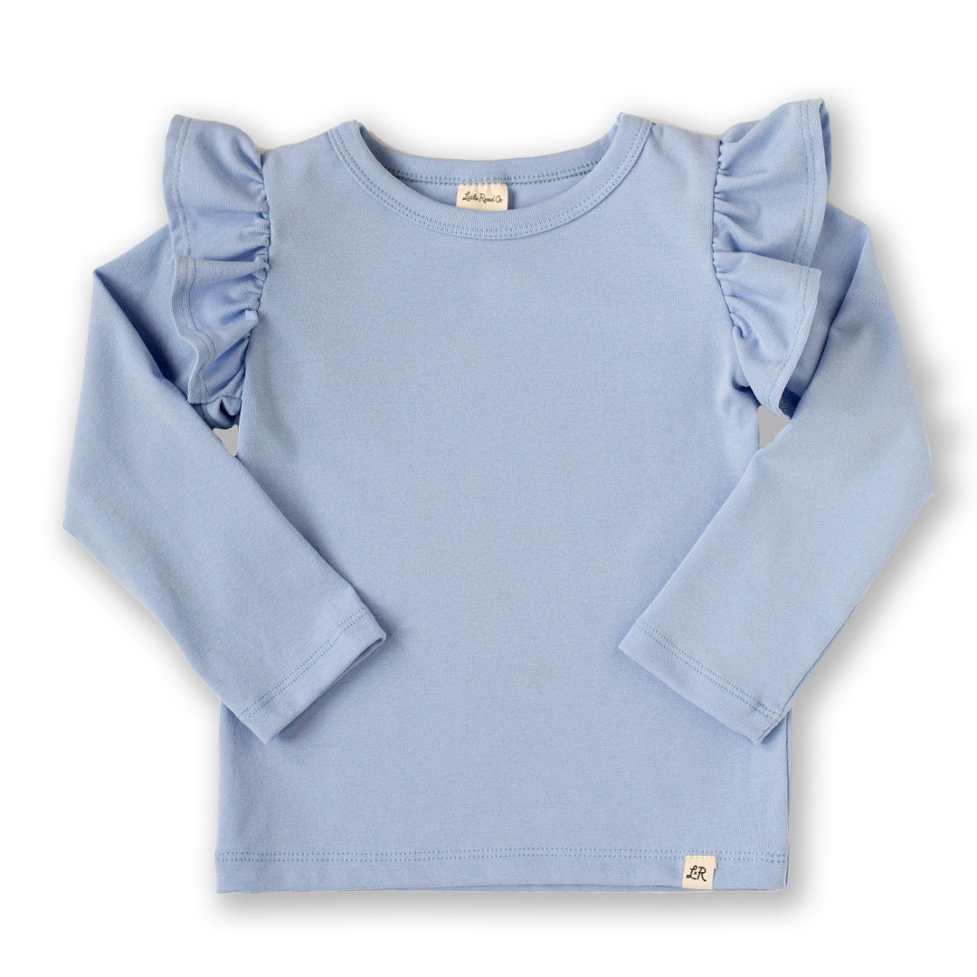 Ice Blue Long Sleeve Flutter Top