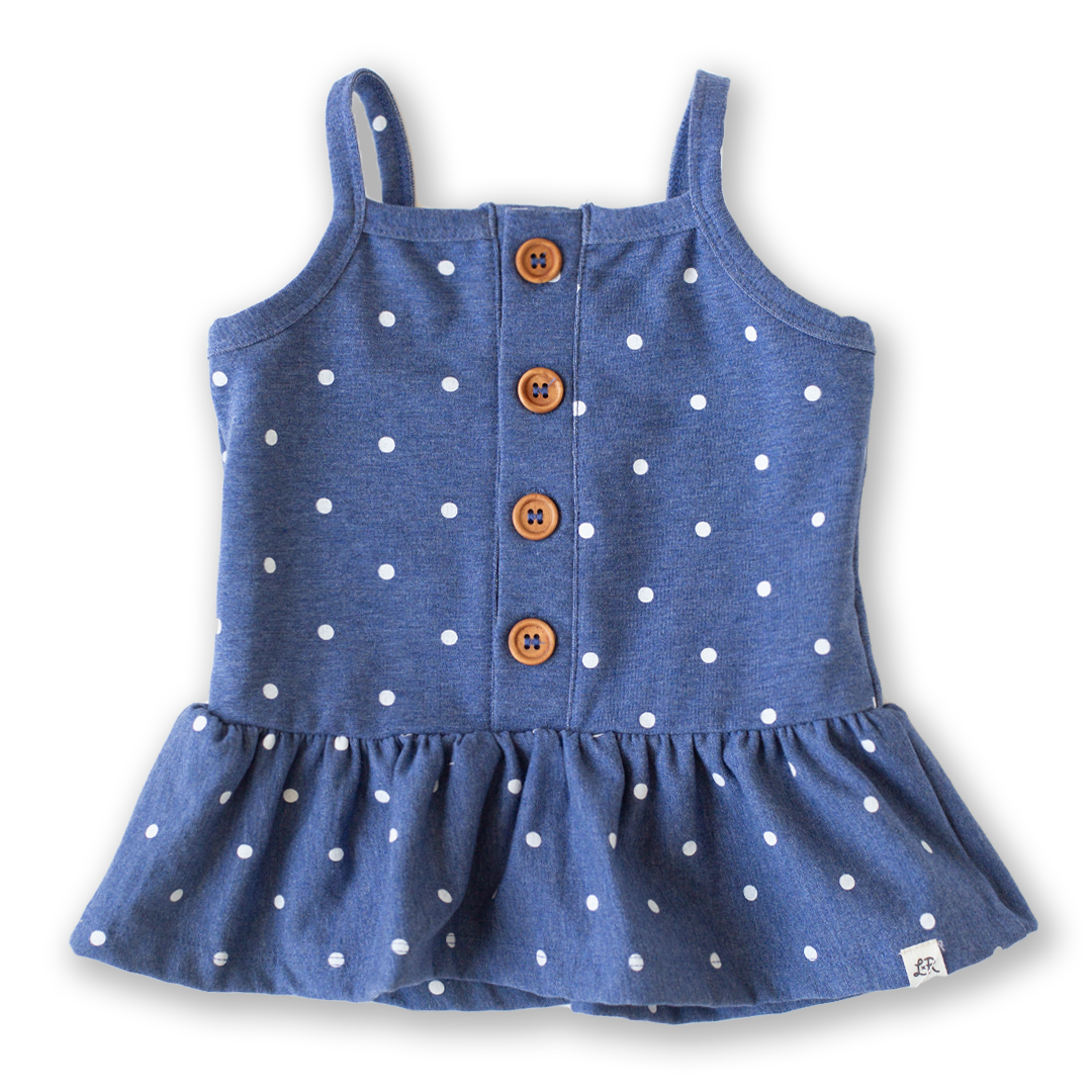 Denim Dot Button Peplum