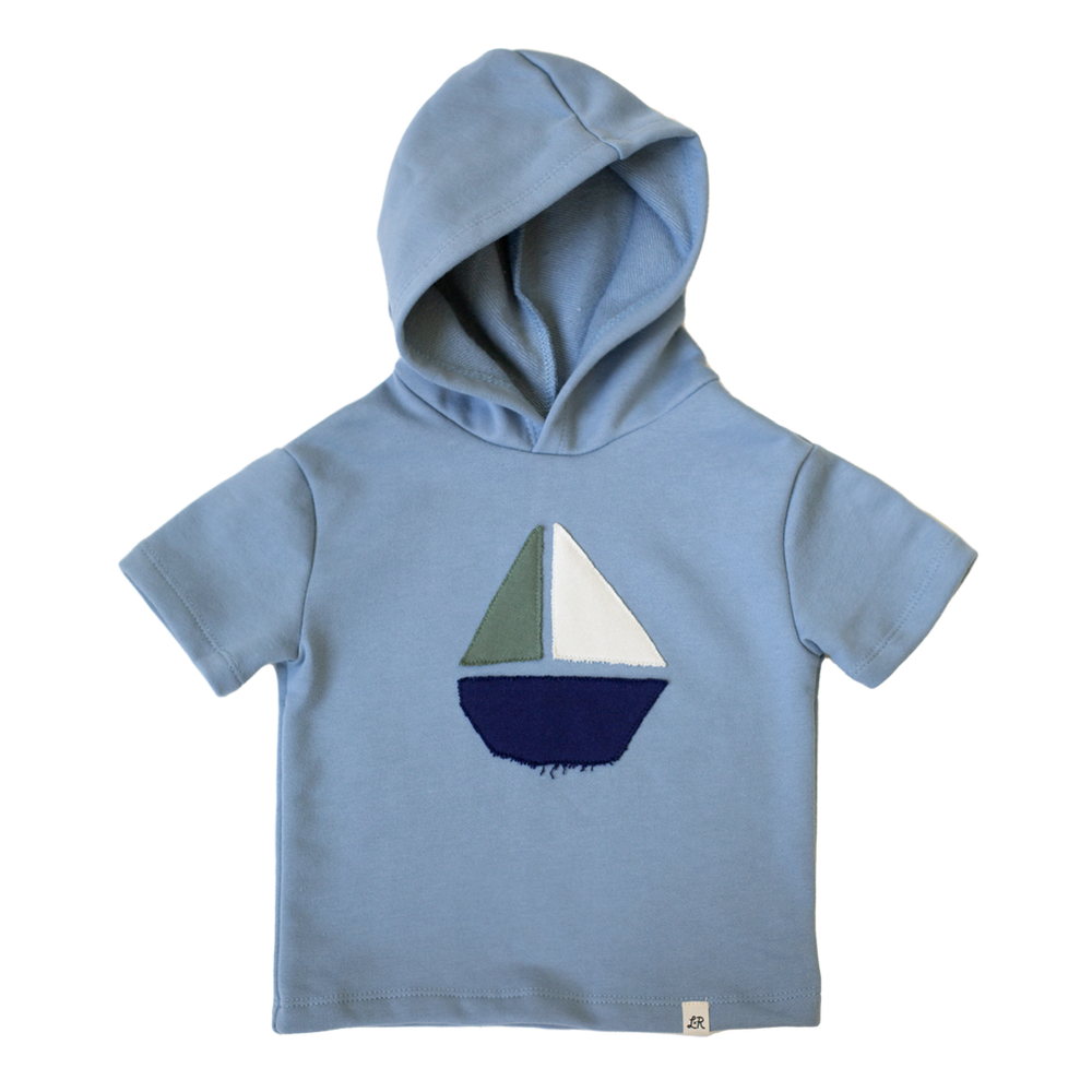 Carolina Blue Short Sleeve Sailboat Patch Hoodie