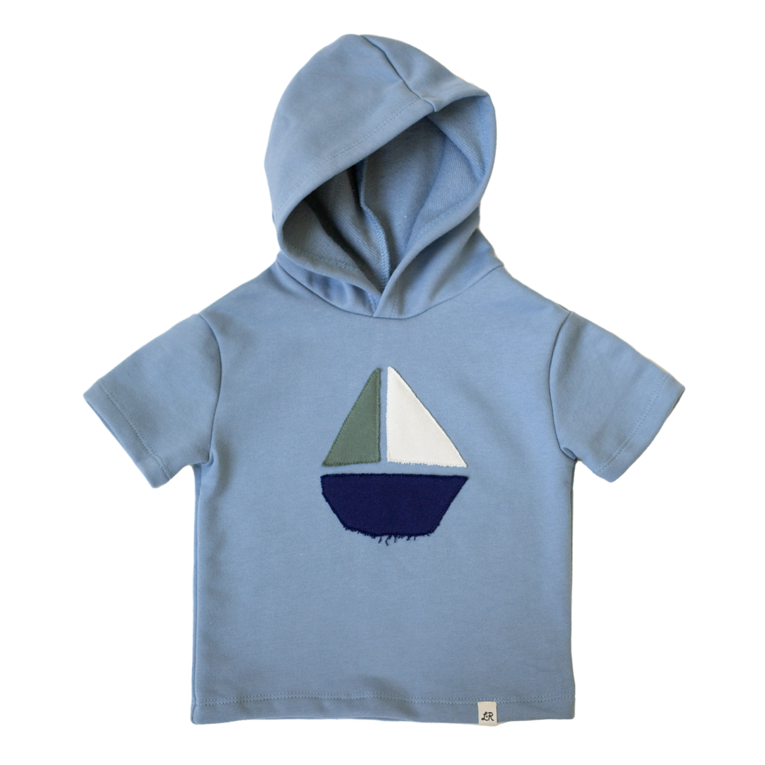 Carolina Blue Short Sleeve Sailboat Patch Hoodie