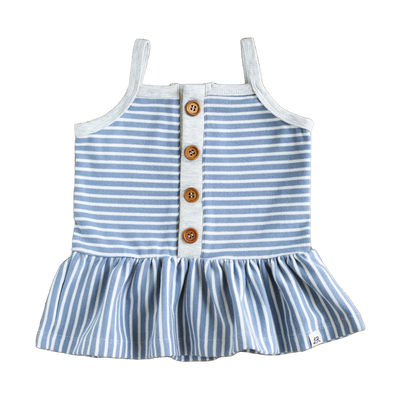 Carolina Blue Stripe Button Peplum