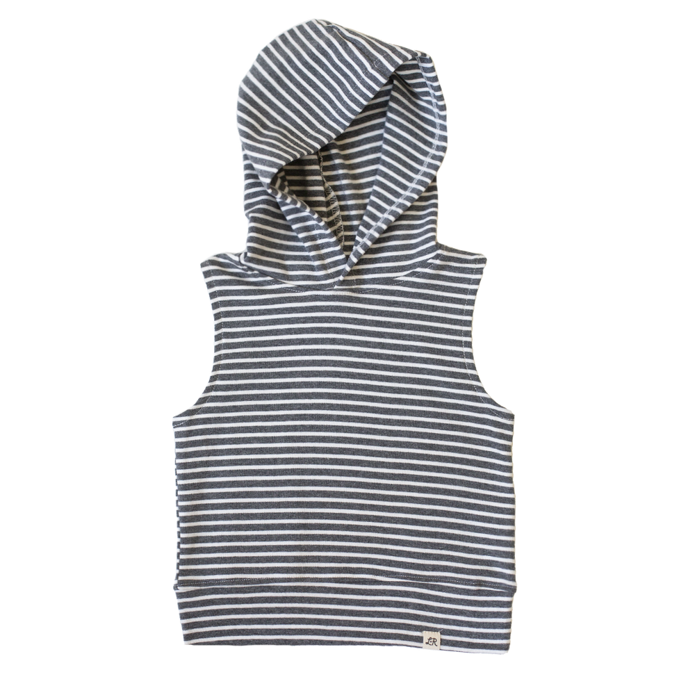 Charcoal Stripe Sleeveless Hoodie