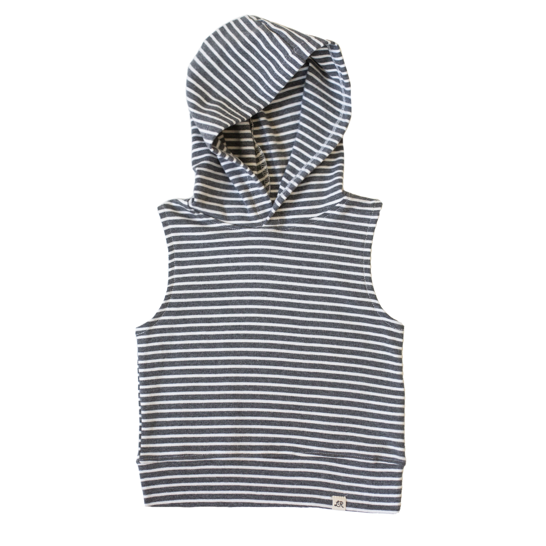 Charcoal Stripe Sleeveless Hoodie