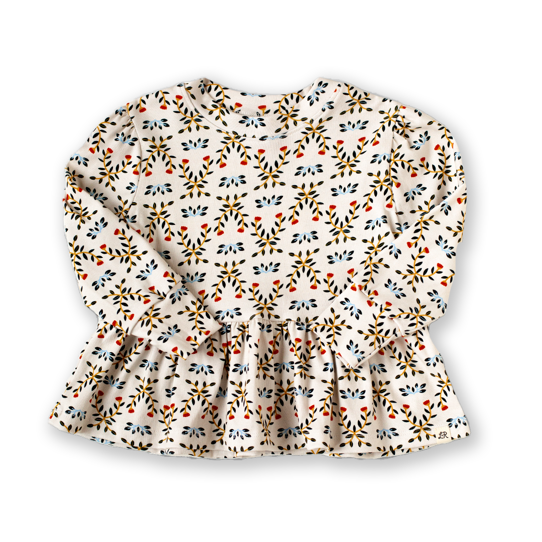 Winter Bloom Floral Puff Sleeve Peplum