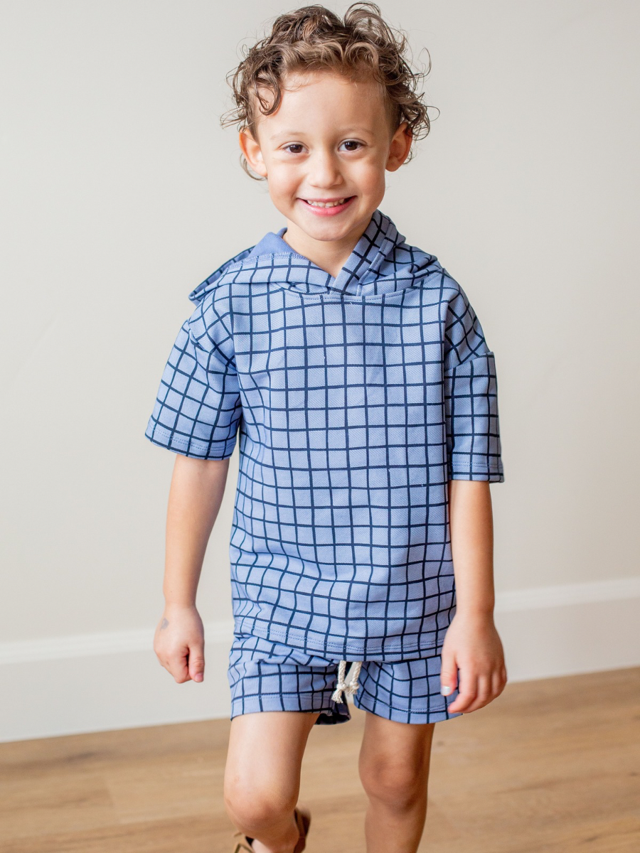 Blueberry Windowpane Short Sleeve Hoodie