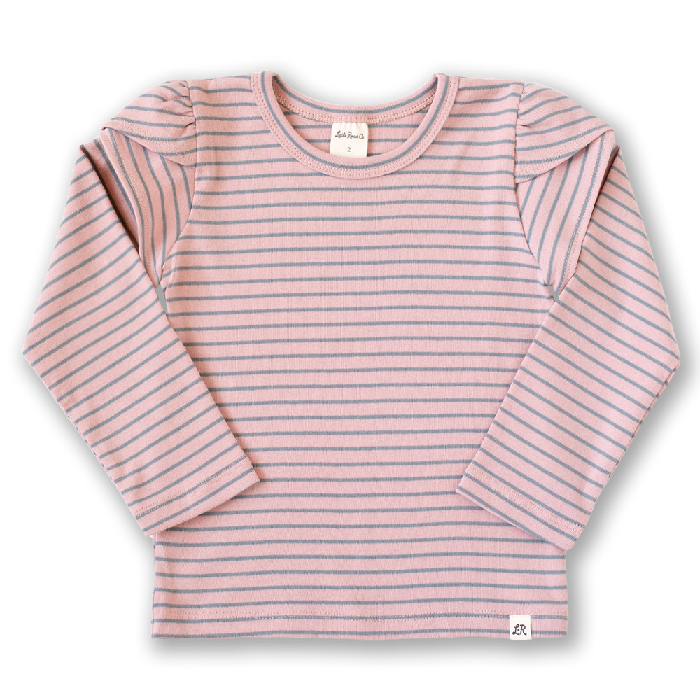 French Pink Stripe Long Sleeve Petal Top