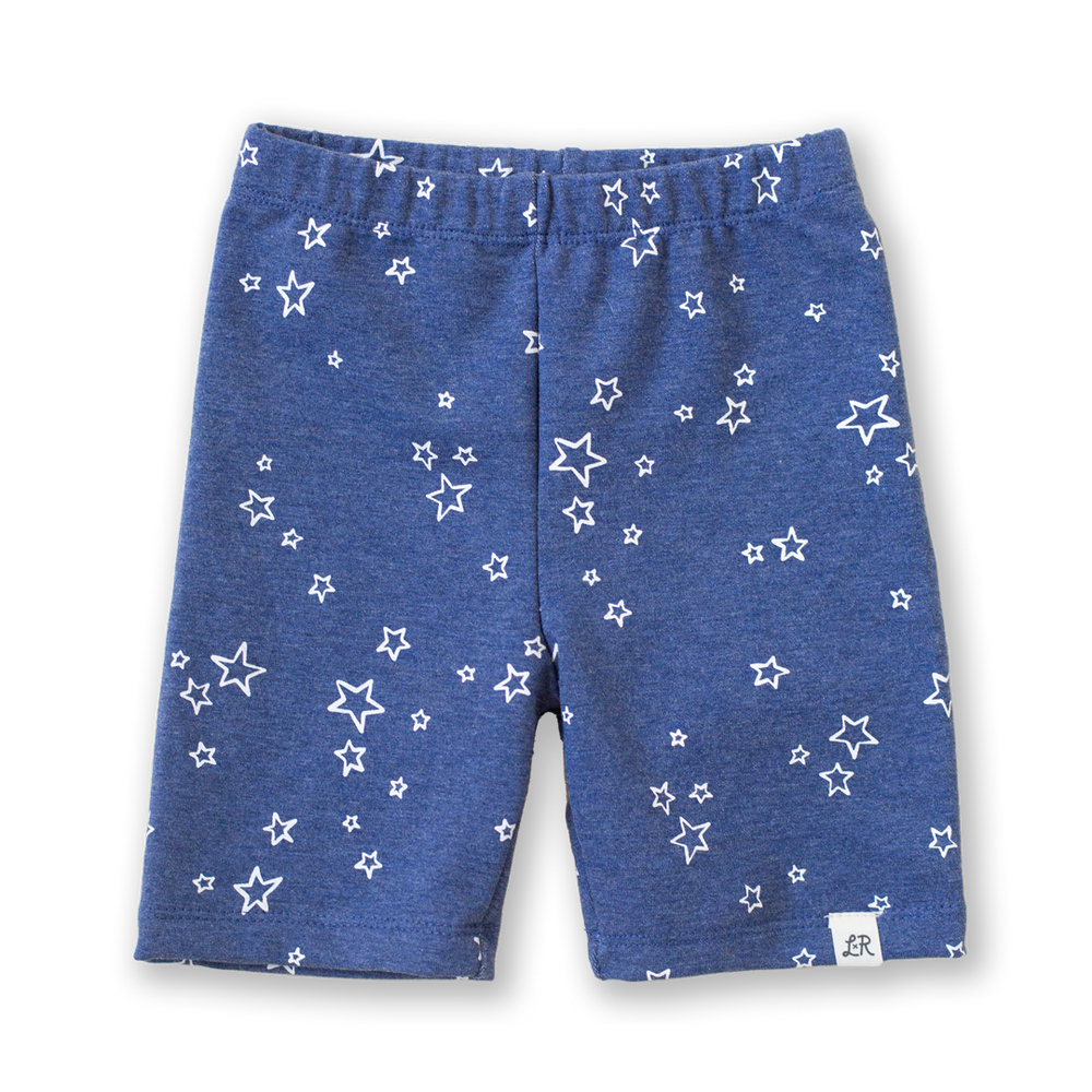 Denim Star Print Biker Shorts