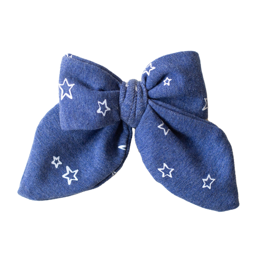 Denim Star Print Medium Bow