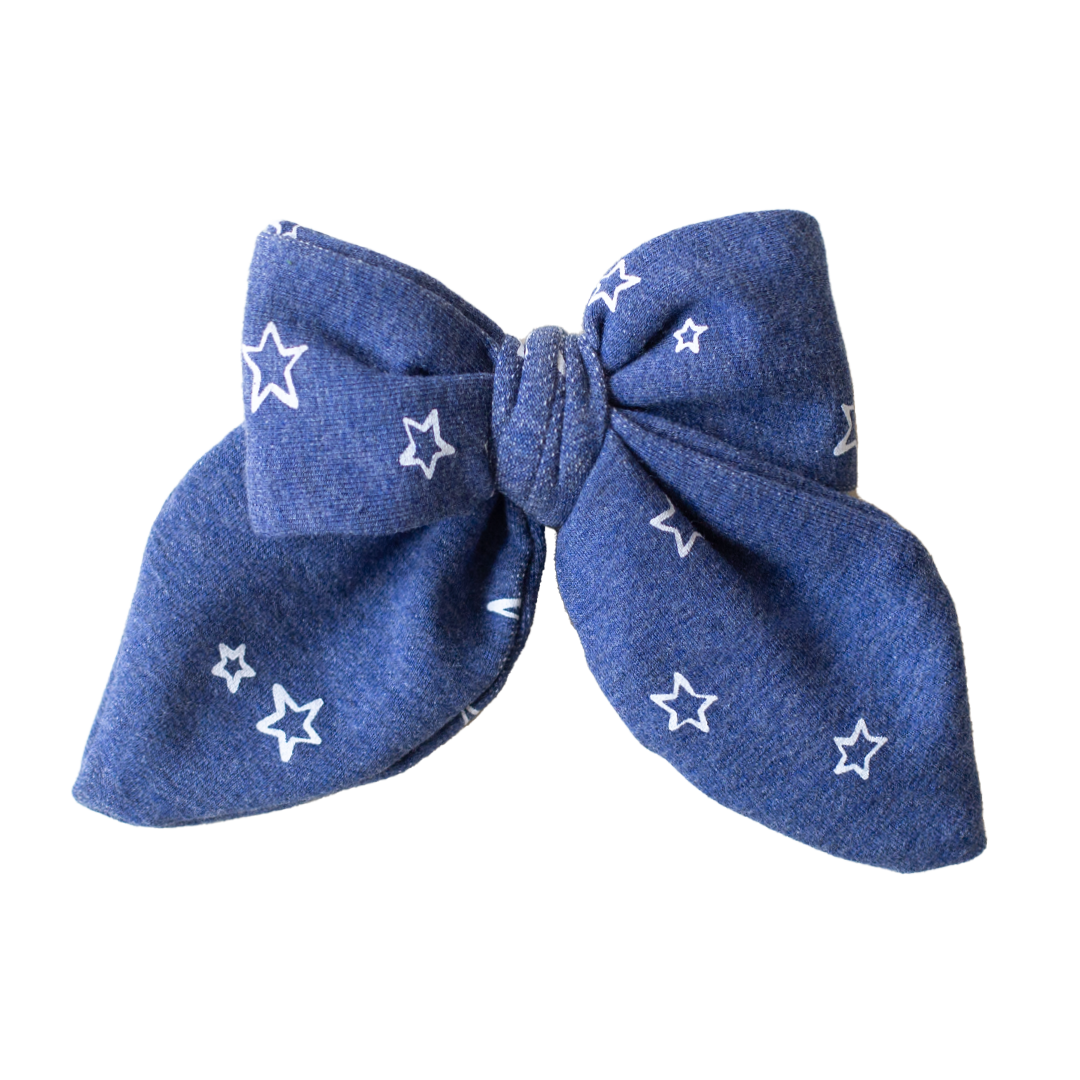 Denim Star Print Medium Bow