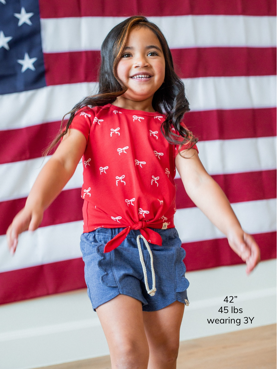 Heritage Bow Print Short Sleeve Tie Top