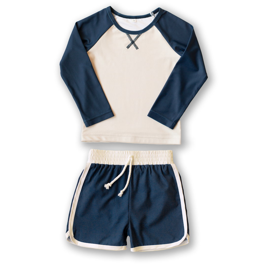 Navy & Cream Rashguard Swim Set