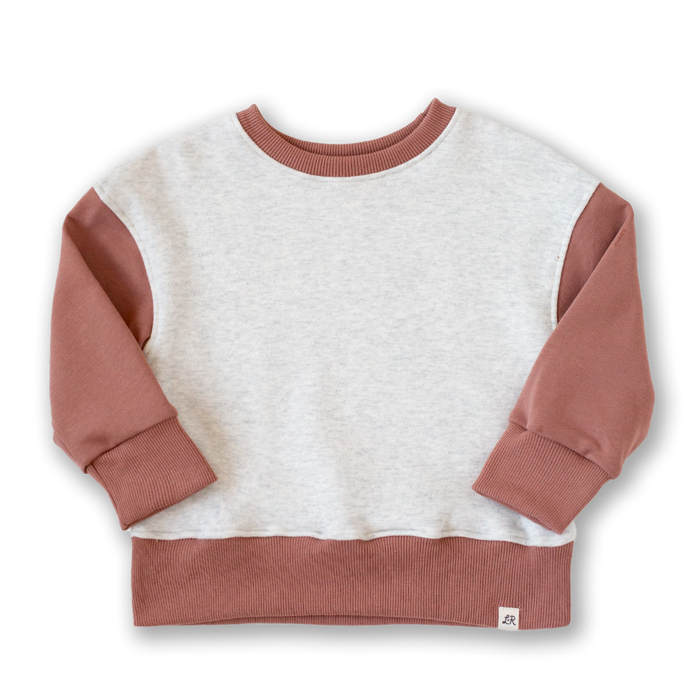 Hazelnut and Heathered Cream Colorblock Crewneck