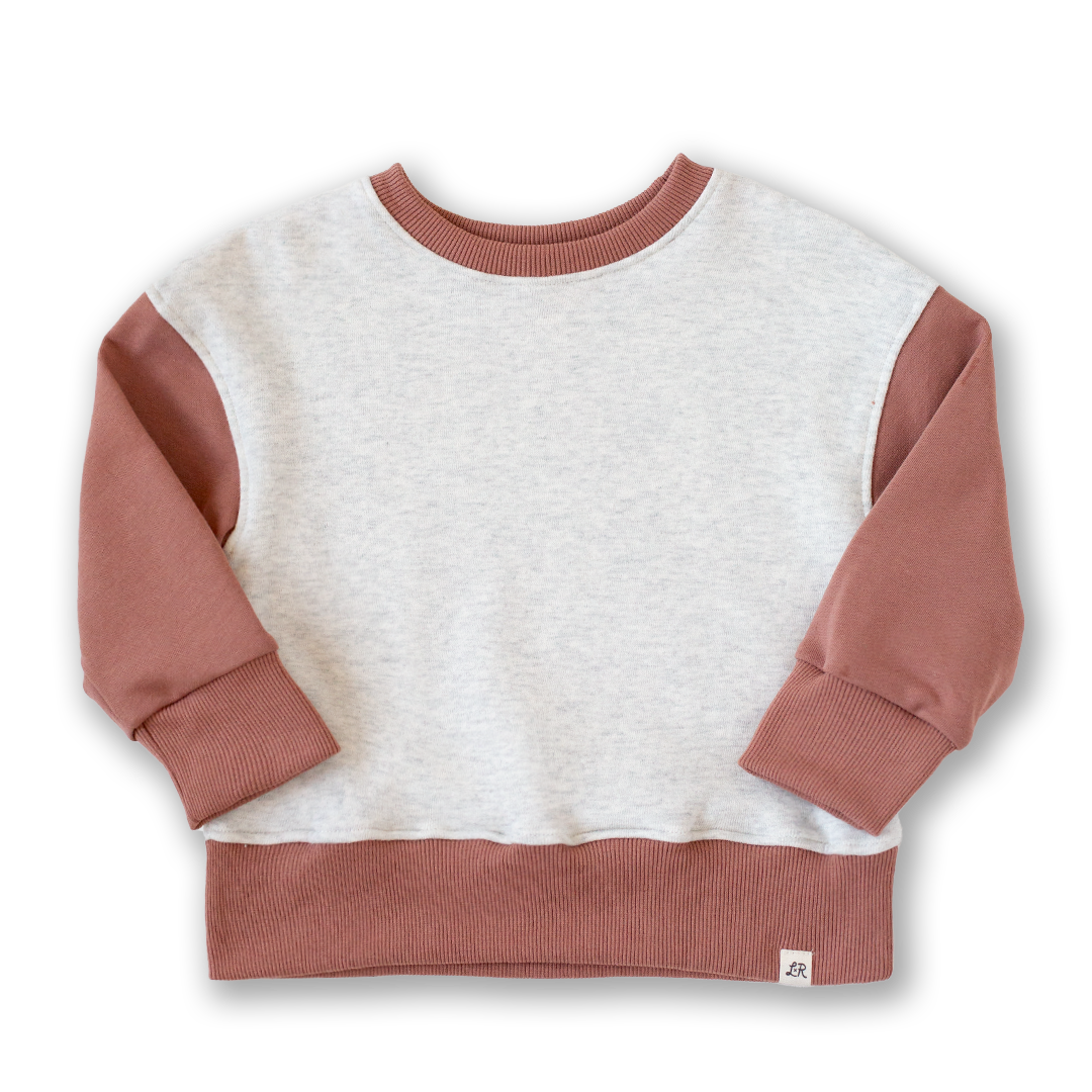 Hazelnut and Heathered Cream Colorblock Crewneck