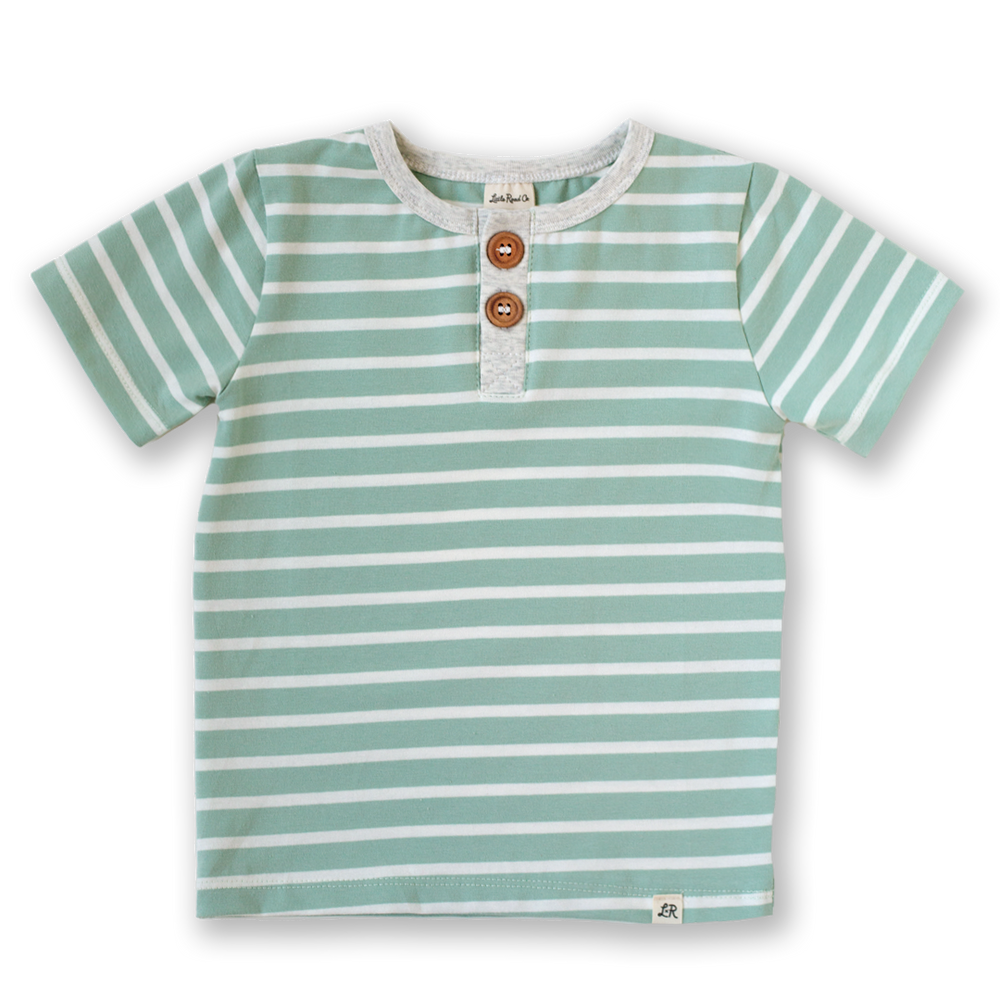 **BACKORDER** Seafoam Stripe Short Sleeve Button Shirt