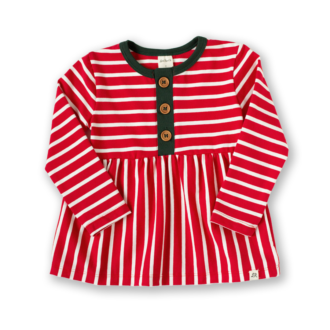 Candy Cane Stripe and Evergreen Long Sleeve Button Peplum