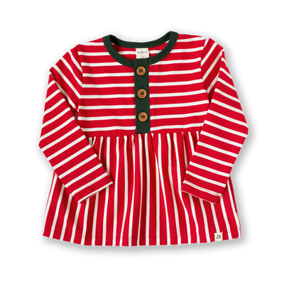 Candy Cane Stripe and Evergreen Long Sleeve Button Peplum